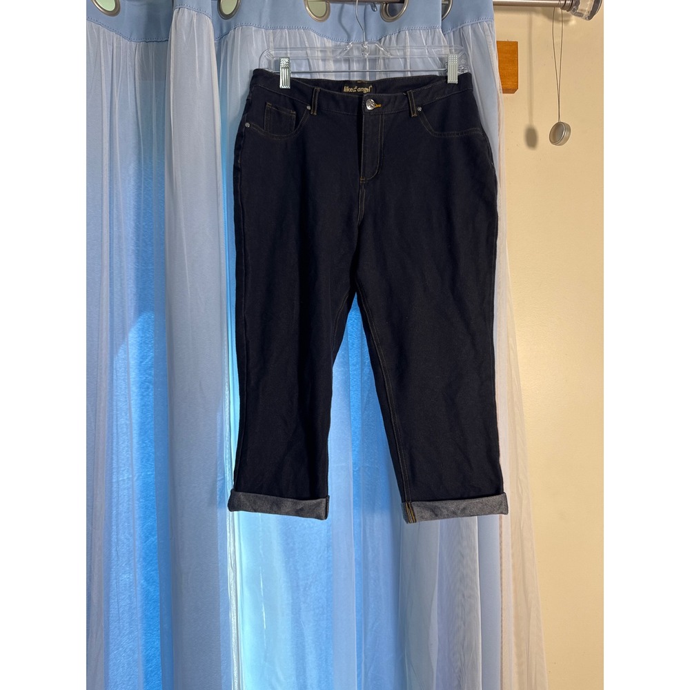 Like an Angel Capri Pants‎ Womens 1X Dark Blue Stretch Cuffed EUC